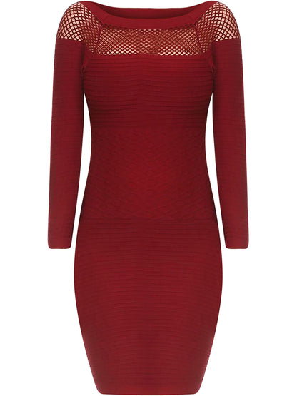 Long Sleeve Netted Neckline Bodycon Midi Dress