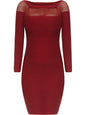 Long Sleeve Netted Neckline Bodycon Midi Dress