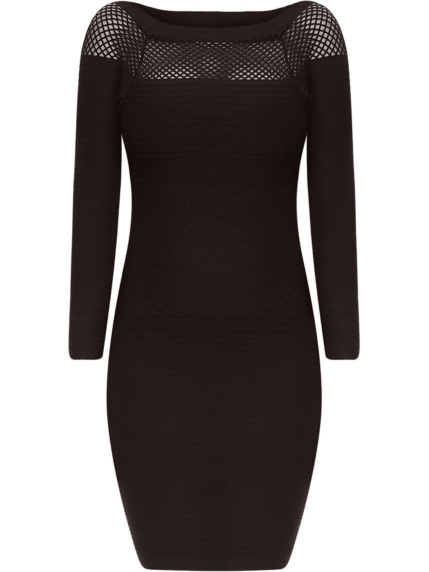 Long Sleeve Netted Neckline Bodycon Midi Dress