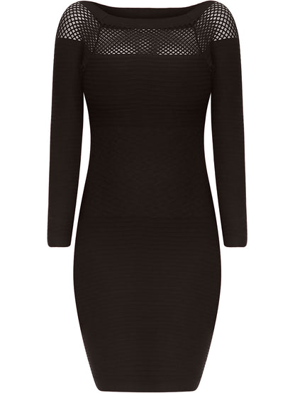 Long Sleeve Netted Neckline Bodycon Midi Dress