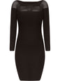 Long Sleeve Netted Neckline Bodycon Midi Dress