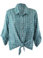 Womens Loose Tied Front Button Down Blouse Top