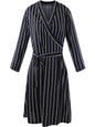 Black Long Sleeve Vertical Stripe Wrap Dress