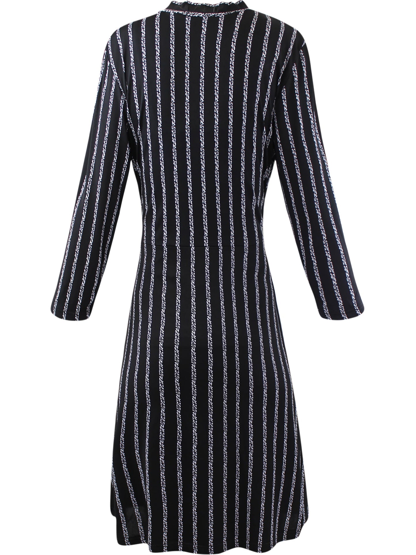 Black Long Sleeve Vertical Stripe Wrap Dress