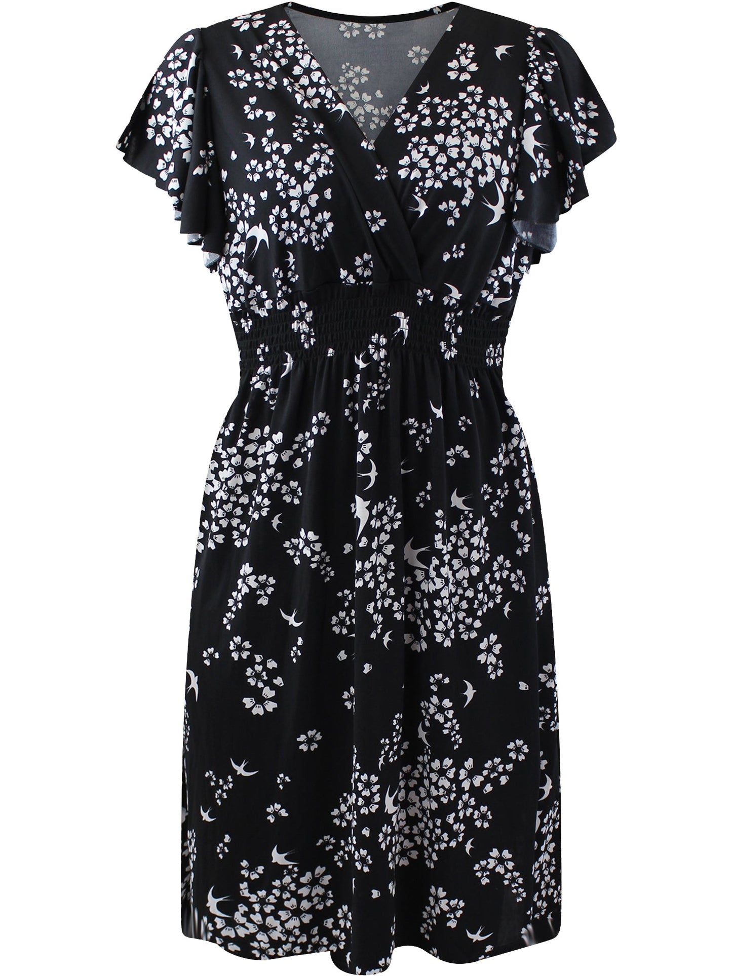 Black & White Floral Short Sleeve Midi Dress Size Small