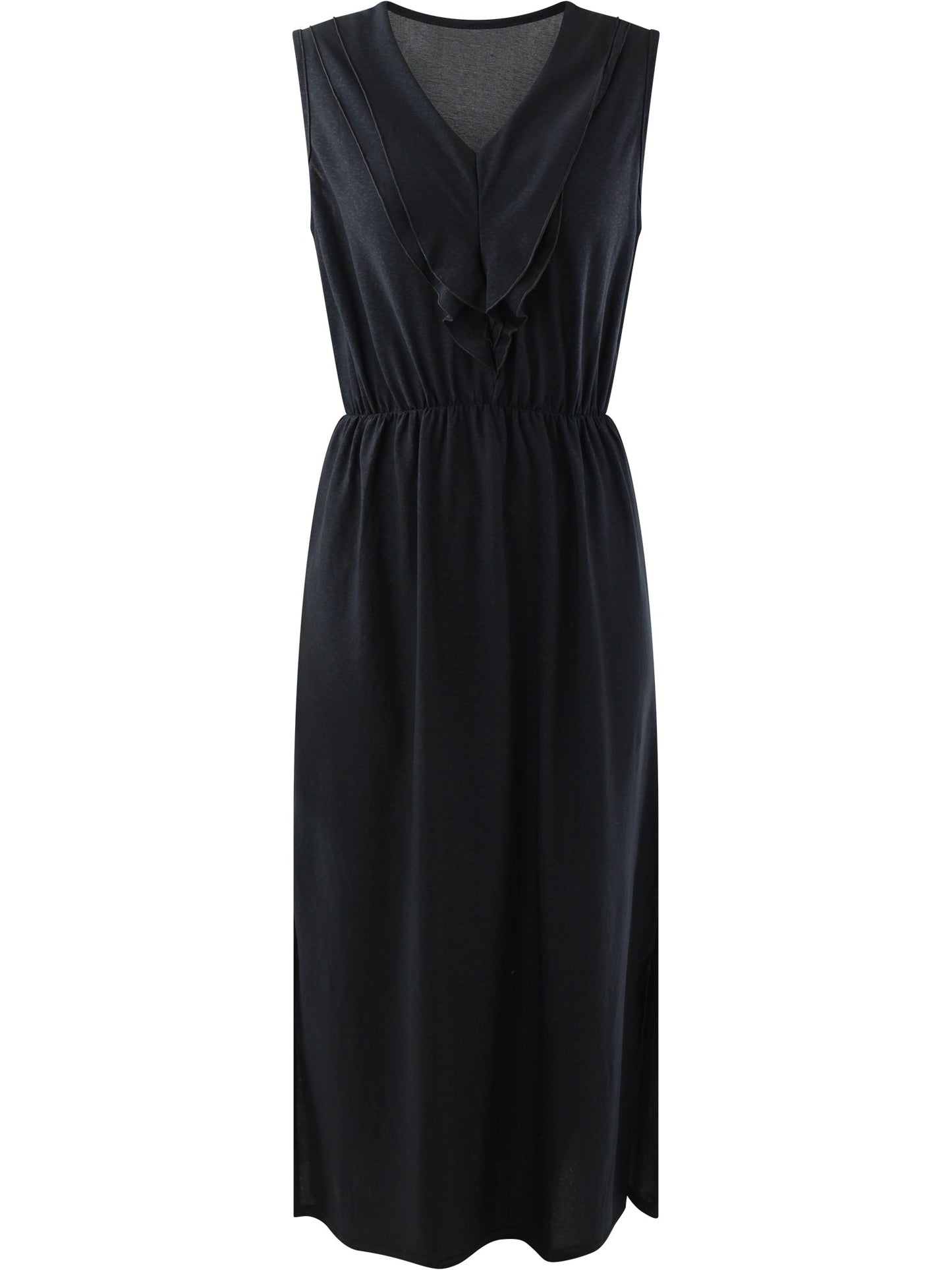 Sleeveless Ruffled Neckline Maxi Dress