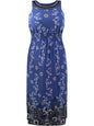 Floral Print Plus Size Sun Dress With Jeweled Neck