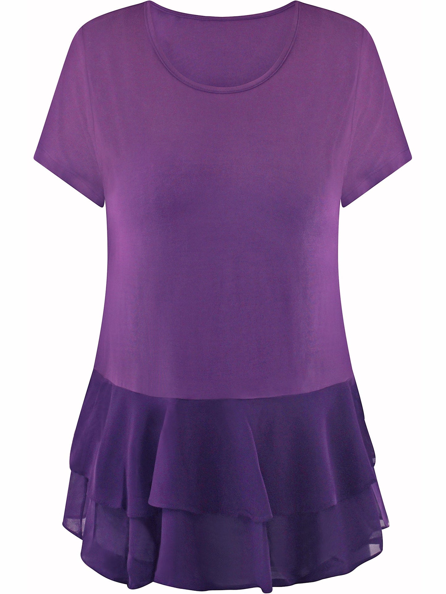 Short Sleeve Chiffon Womens Top With Ruffle