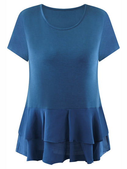 Short Sleeve Chiffon Womens Top With Ruffle