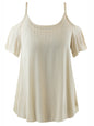 Womens Beige Cold Shoulder Loose Fit Summer Top