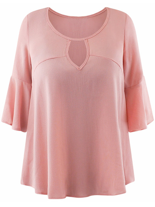 Womens Blush Pink Relaxed Fit Blouse Top With Bell Sleeves Size Small