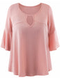 Womens Blush Pink Relaxed Fit Blouse Top With Bell Sleeves Size Small