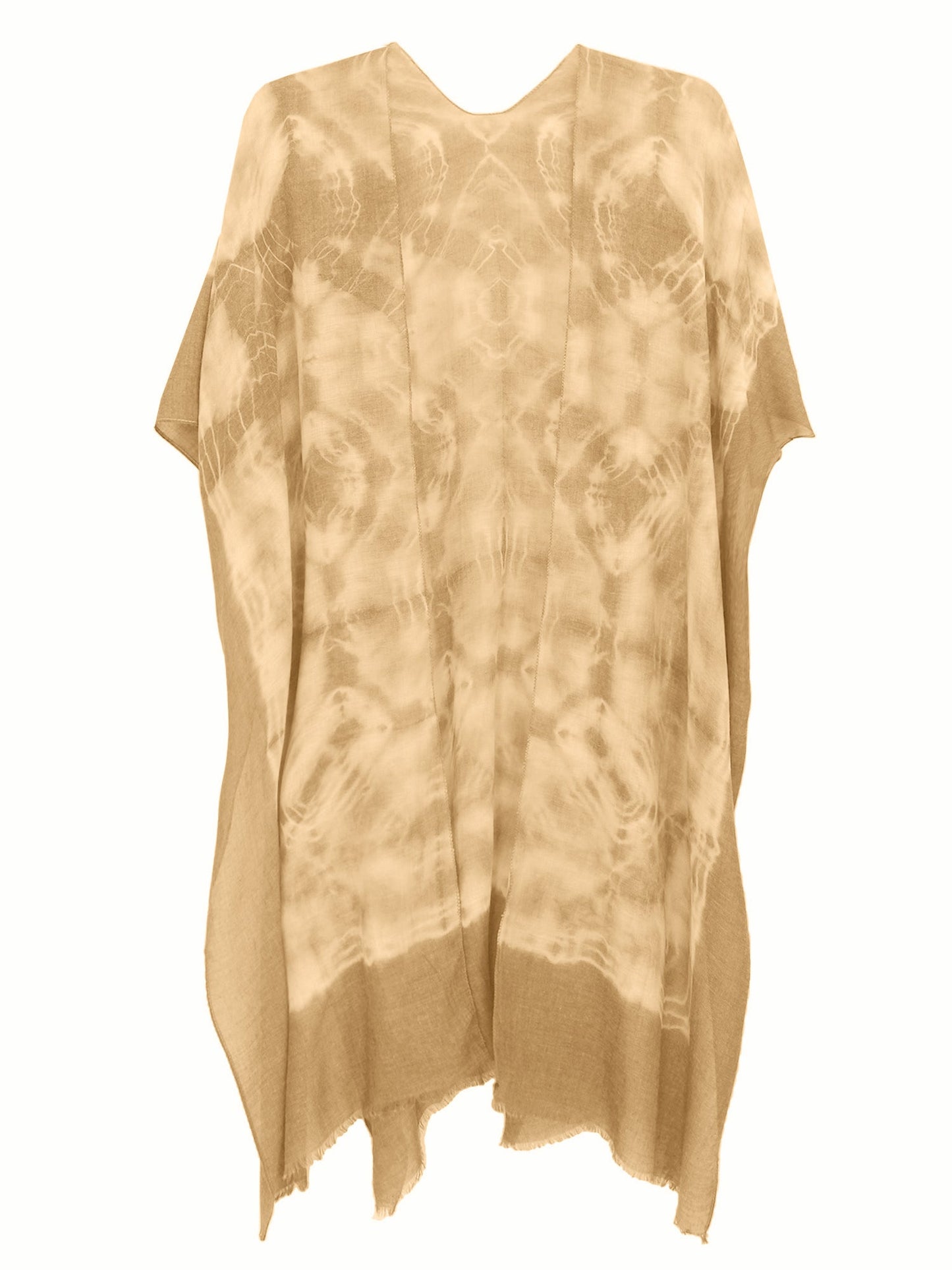 Taupe Sheer Two-Tone Boho Kimono Style Beach Cover Up