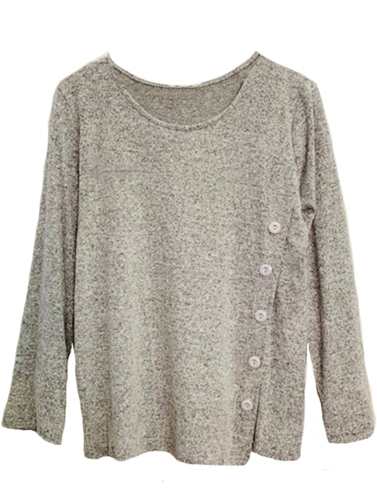 Heather Gray Plus Size Long Sleeve Sweater With Side Buttons Size XXX-Large