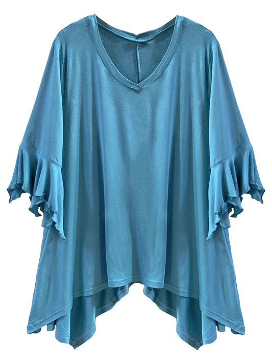 Plus Size High-Low Top With Bell Sleeves