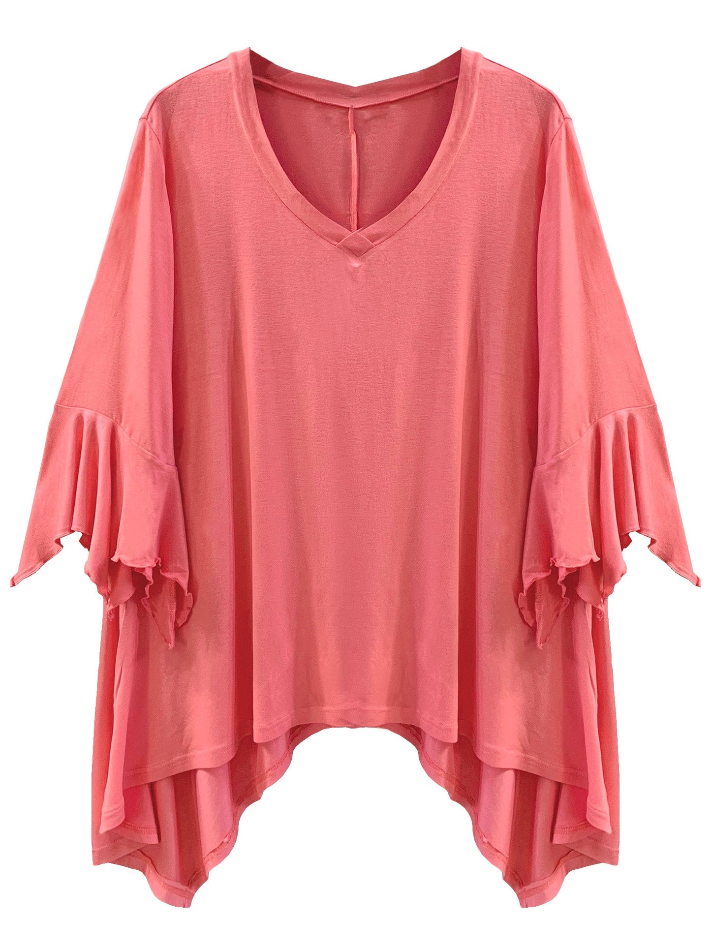 Plus Size High-Low Top With Bell Sleeves