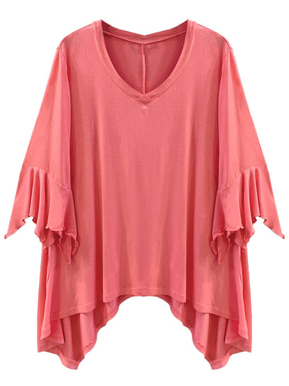 Plus Size High-Low Top With Bell Sleeves