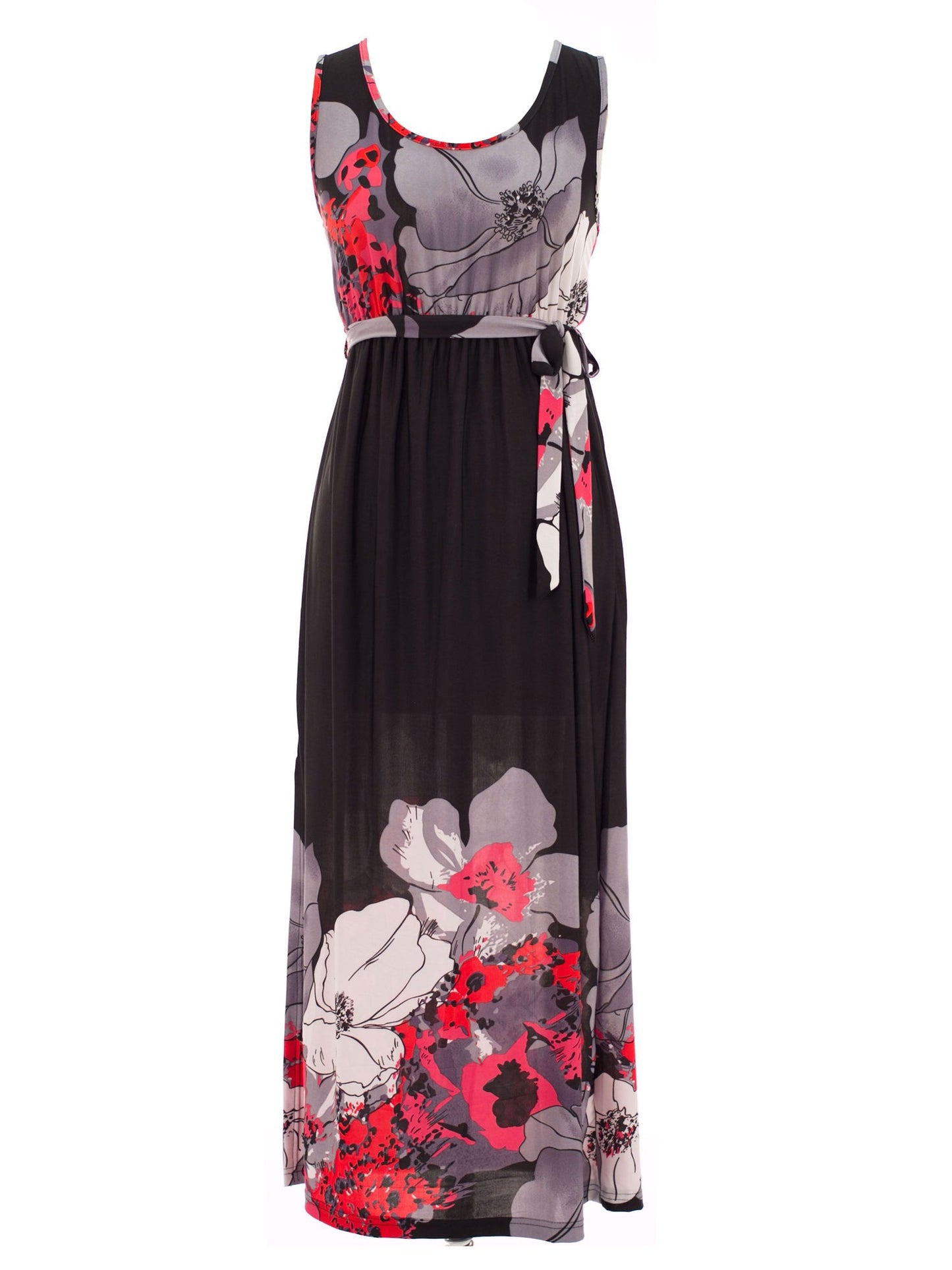 Black Floral Print Sleeveless Maxi Sun Dress