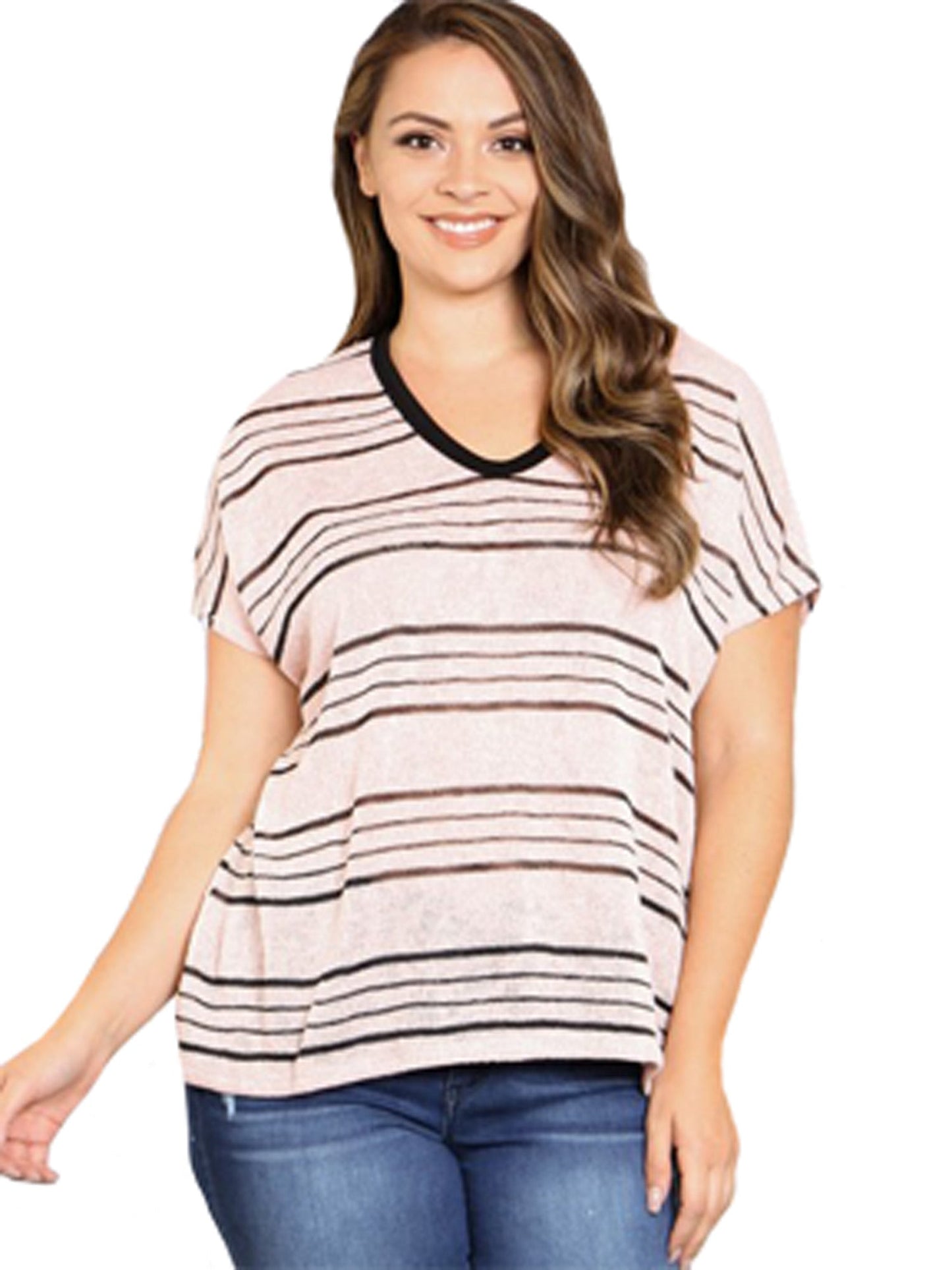 Blush & Black Striped Lightweight Knit Plus Size Top