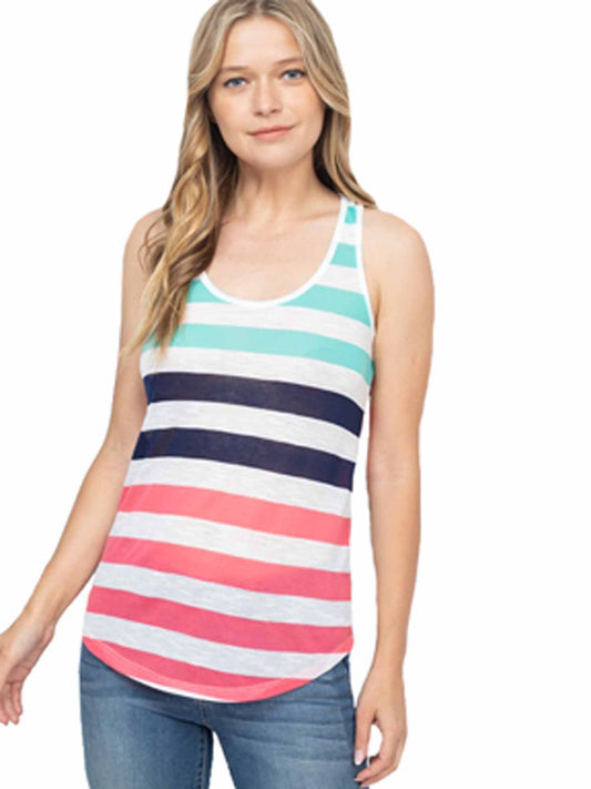 Coral Mint & Navy Lightweight Striped Racerback Tank Top