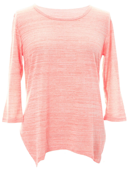 Womens Pink Heathered Three-Quarter Sleeve Top Plus