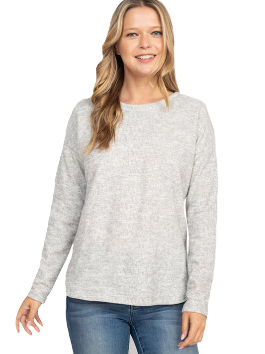 Womens Oatmeal Long Sleeve Drop Shoulder Knit Top