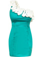 Sea foam Green One Shoulder Cocktail Dress With Ivory Ruffle Trim