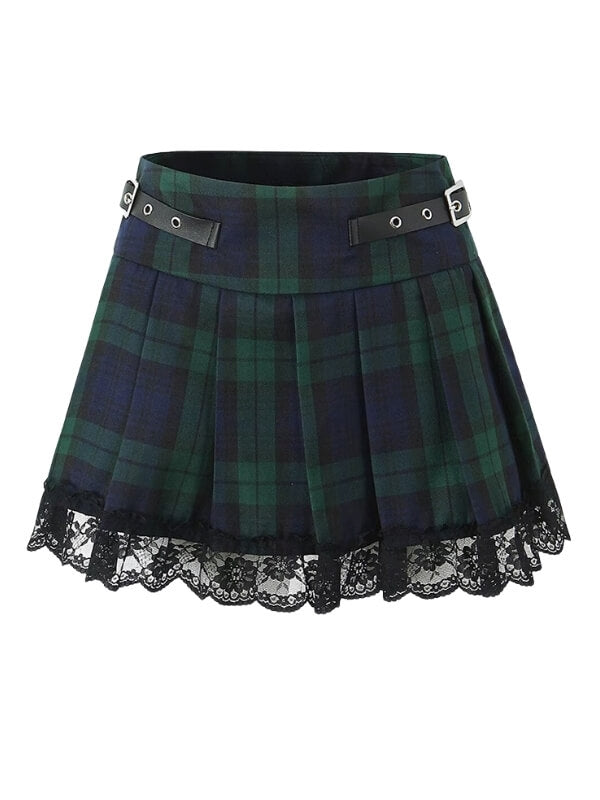 New Fashion Academic green plaid mini skirt