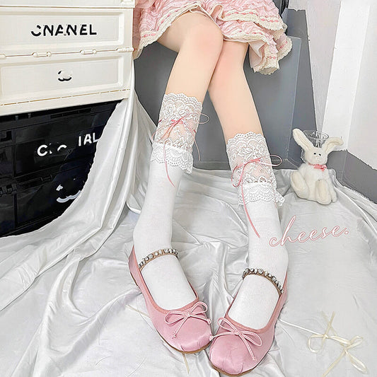 Sexy Ballet core ribbon lace stockings