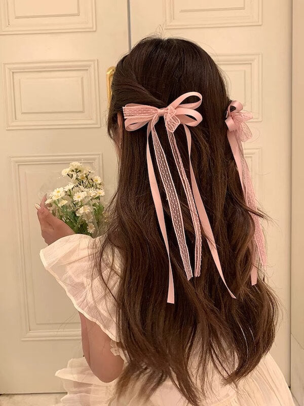 Ballet ribbon lace bow hairclips