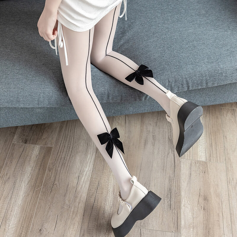 Sexy Black flocking bow tights