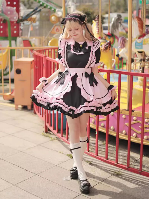 Black Pink Neko maid dress