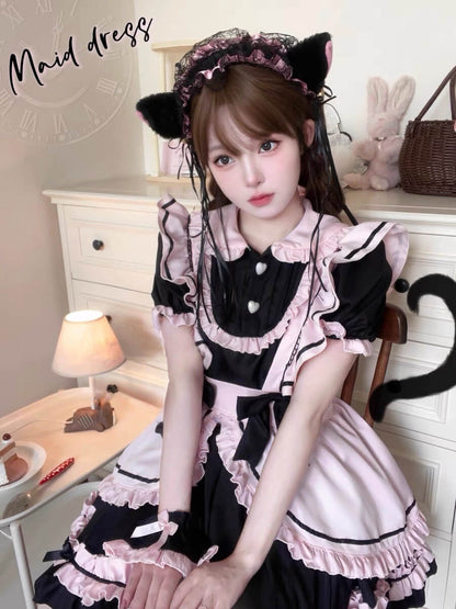 New Fashion Black Pink Neko maid dress