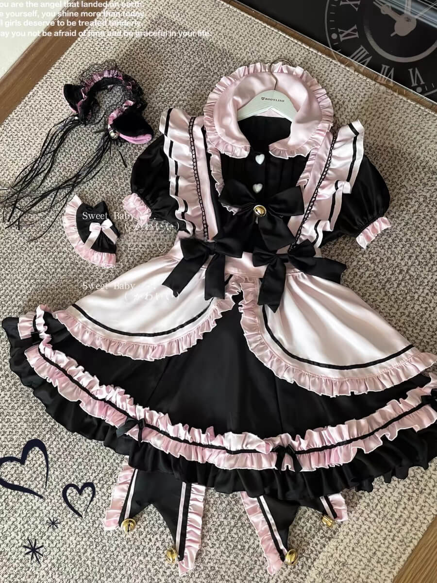 Black Pink Neko maid dress