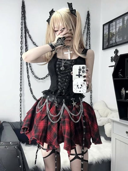 Black Red Sexylace-up gothic girl outfit