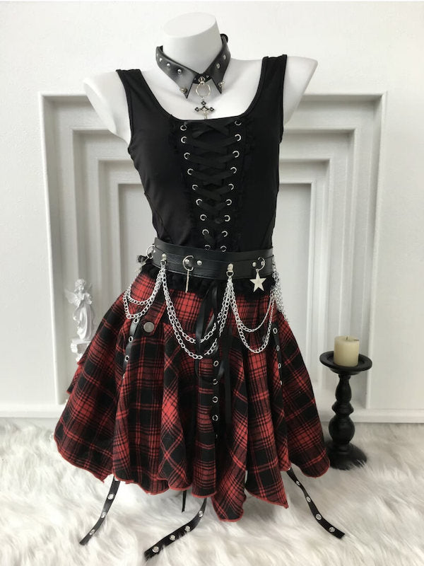 Black Red Sexylace-up gothic girl outfit