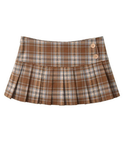 New Fashion Brown plaid mini skirt