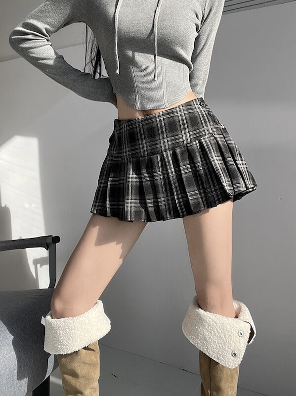 New Fashion Casual retro pleated plaid skirt