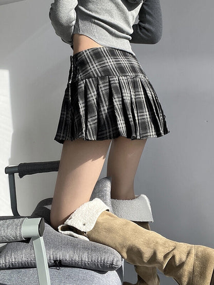 New Fashion Casual retro pleated plaid skirt