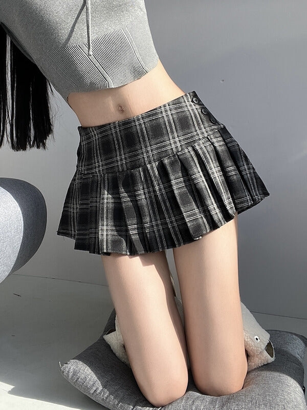 New Fashion Casual retro pleated plaid skirt