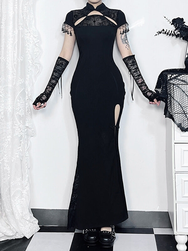 New Fashion Cheongsam tassel slit dress