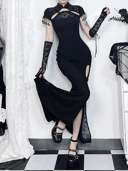 New Fashion Cheongsam tassel slit dress