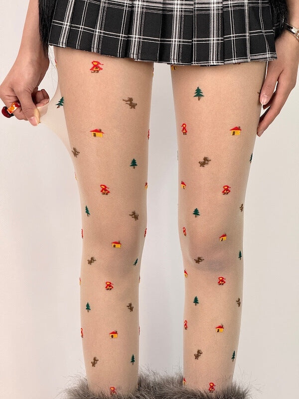 New Fashion Christmas tree house dollhouse jacquard tights