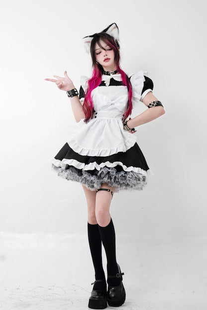 Sexy Cosplay bow maid dress set