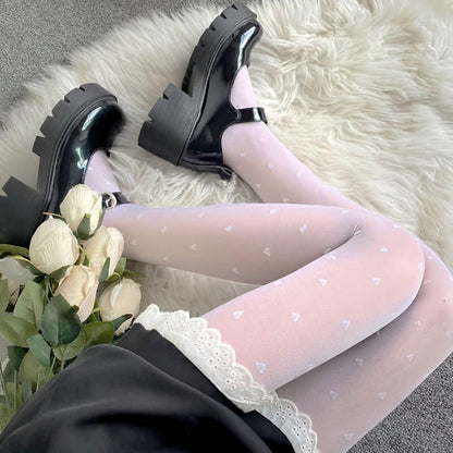 Sexy Fairy core cream hearts tights