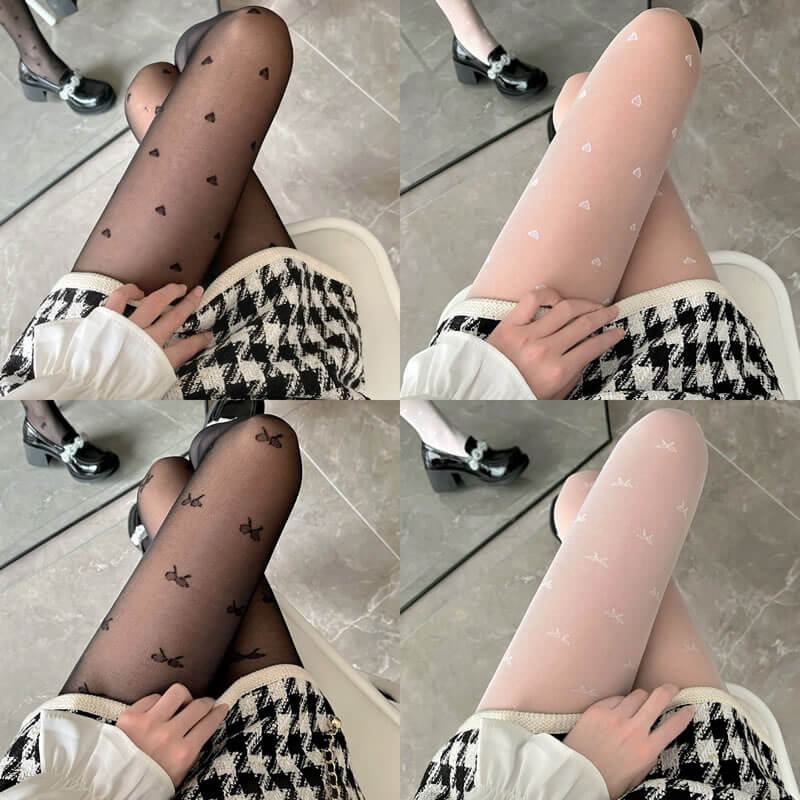 Sexy Fairy core cream hearts tights