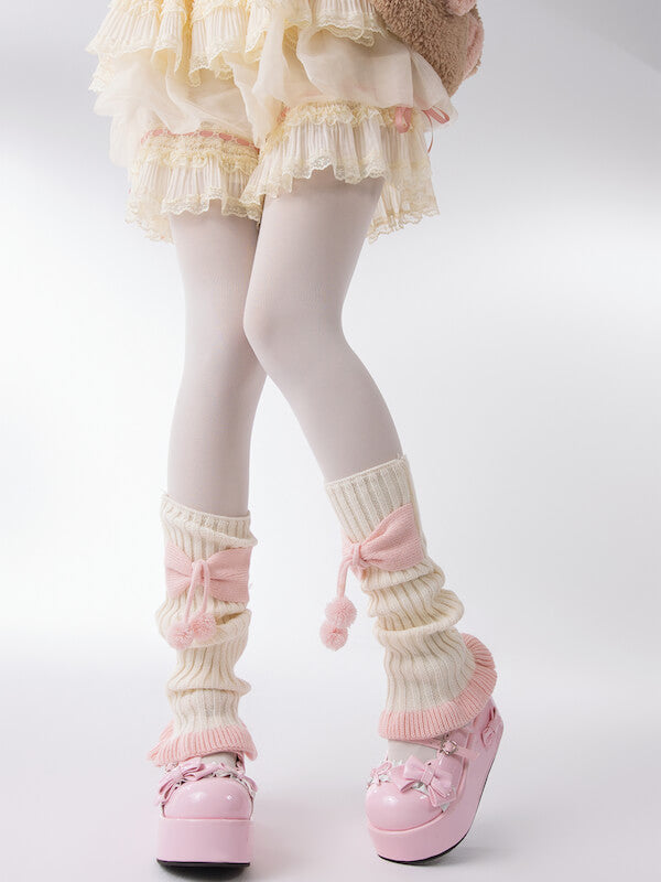 Sexy Girly bow pompon leg warmers