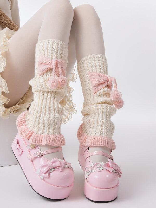 Sexy Girly bow pompon leg warmers