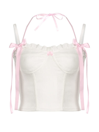 Girly pink ribbon ruffled cami