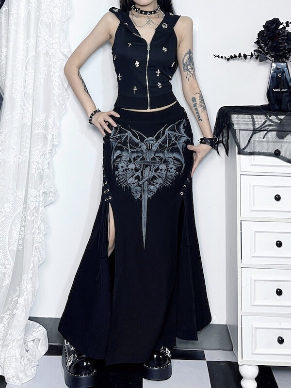 Goth bat slit skirt